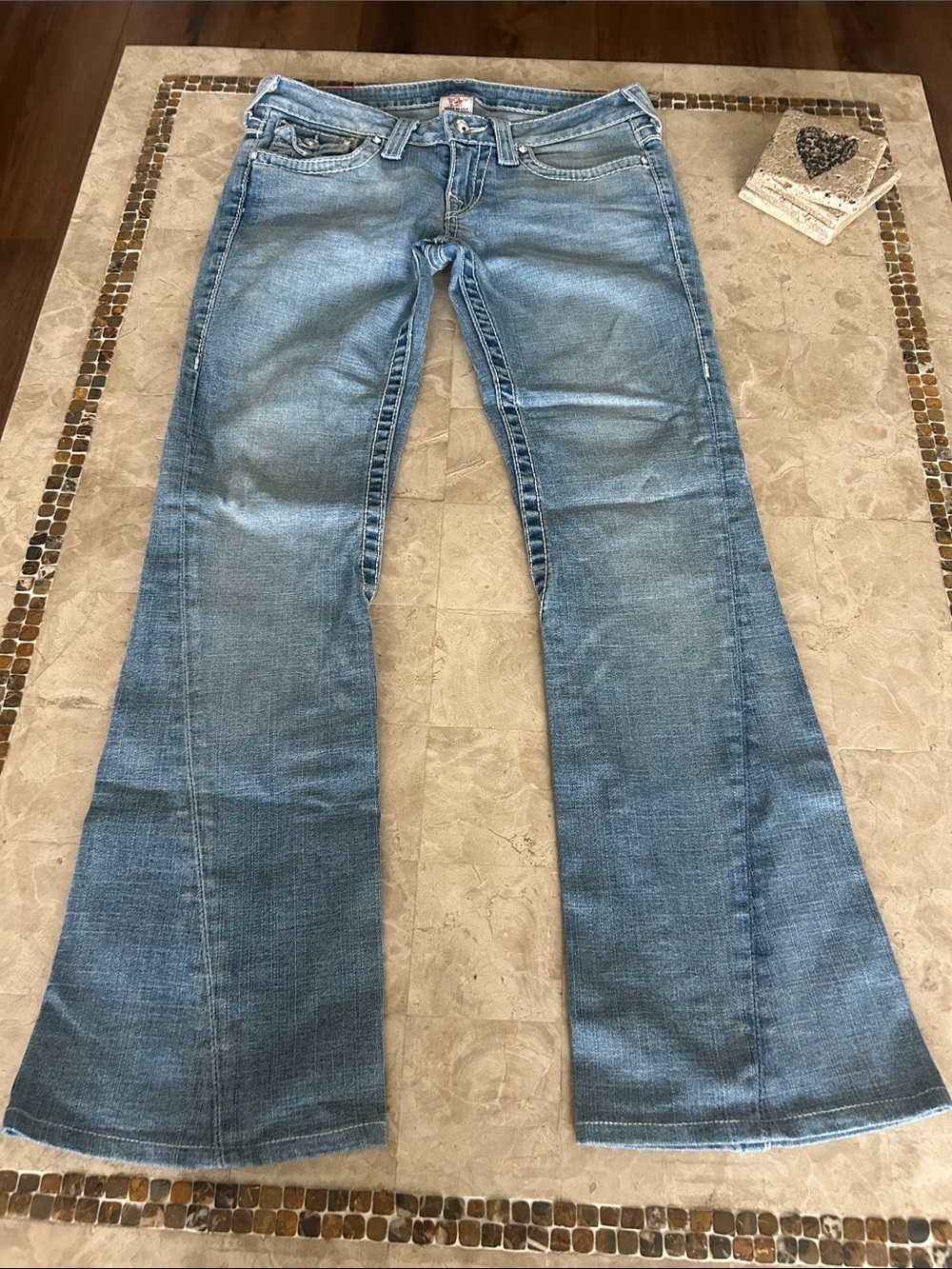 Vtg True Religion Joey Crystal Flare Jeans Size 28 Style Low Rise Thick Stitch